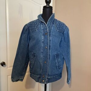 Vintage The Jack Set Blue Wash Snap Button Pocket Denim Jean Jacket Size L 80s